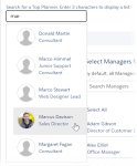 Screenshot searching for a colleague to select as the Top Planner